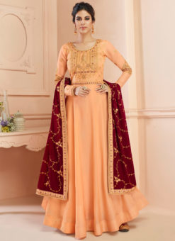 Peach Tussar Silk Wedding Gown Style Anarkali Suit
