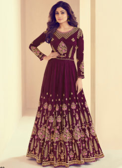 Purple Mulberry Silk Party Designer Anarkali Suit