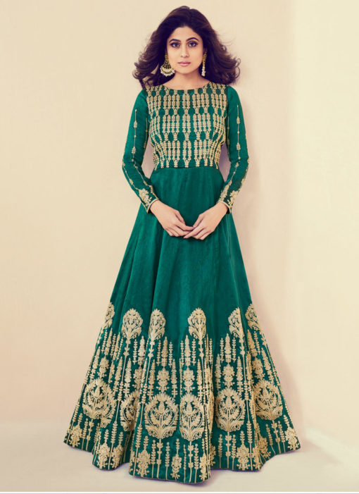 Green Royal Silk Festival Anarkali Suit