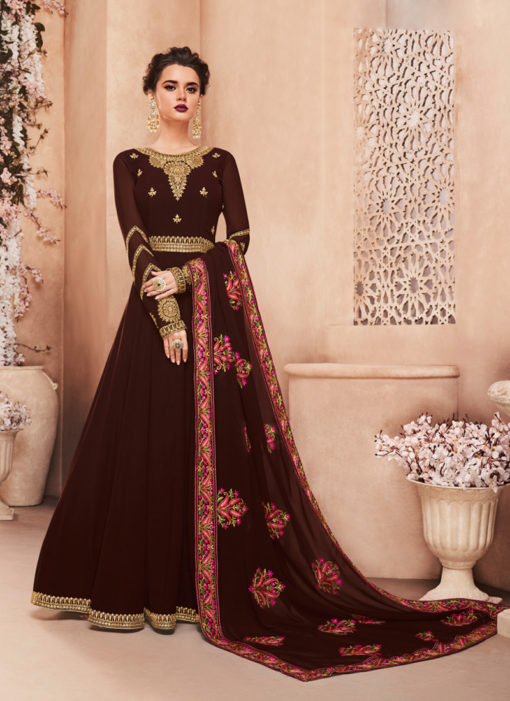 Brown Georgette Ceremony Gown Style Anarkali Suit