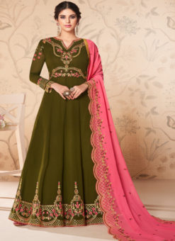 Green Georgette Embroidered Abaya Style Suits
