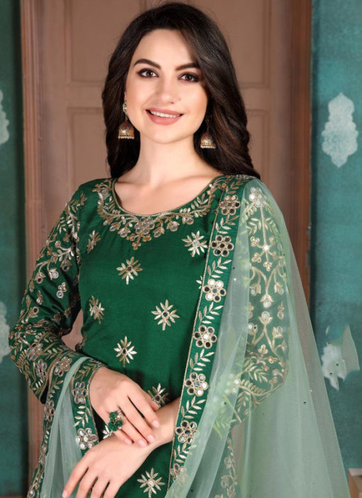 Green Art Silk Embroidered Work Designer Patiyala Salwar Suit