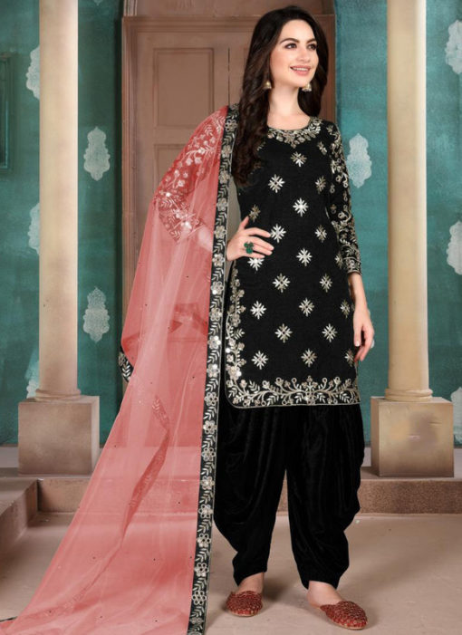 Black Art Silk Embroidered Work Designer Patiyala Salwar Suit