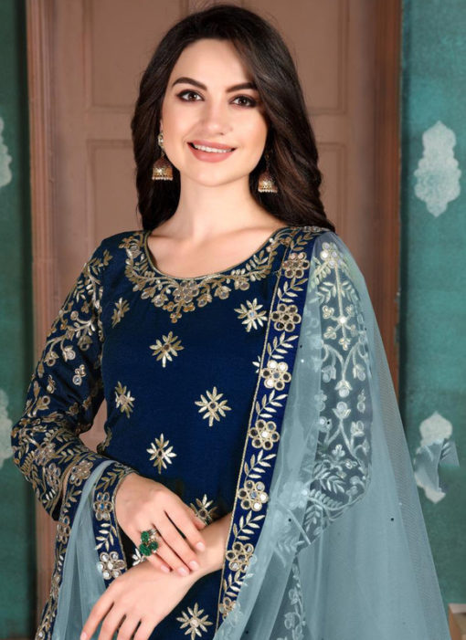 Blue Art Silk Embroidered Work Designer Patiyala Salwar Suit