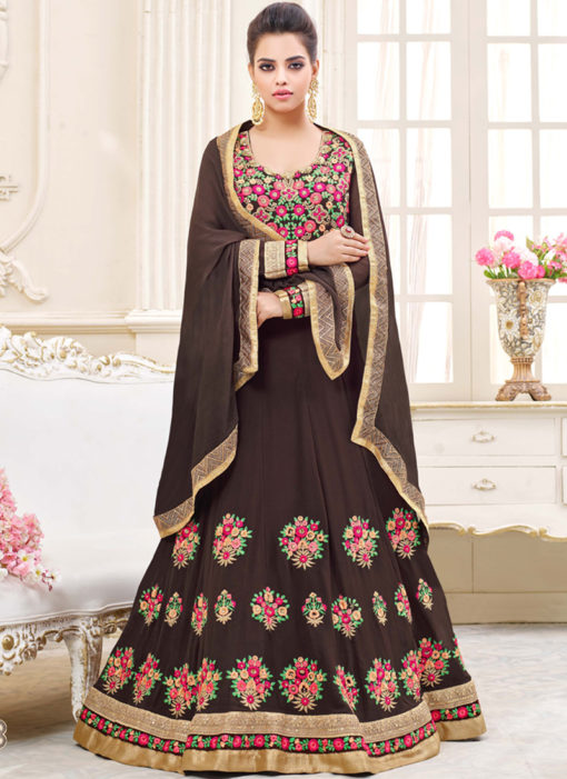 Brown Georgette Floor Length Anarkali Salwar Suit Shemaya