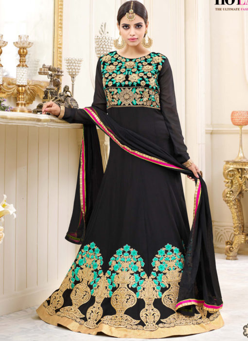 Black Georgette Floor Length Anarkali Salwar Suit Shemaya