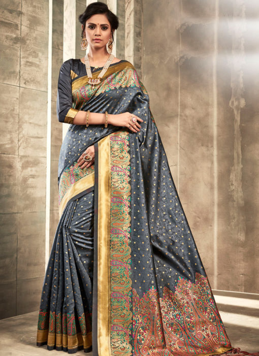 Elegant Black Silk Traditional Wear Saree