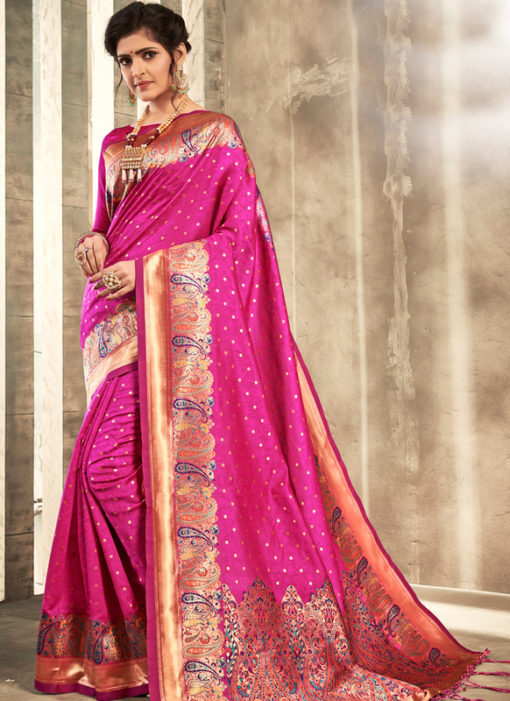 Amazing Pink Silk Traditional Wear Saree