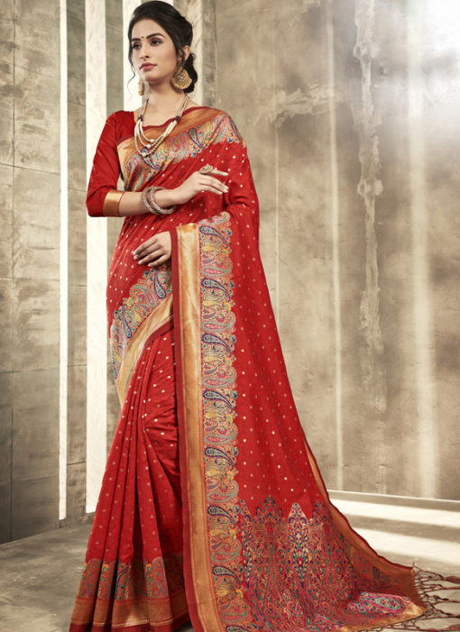 Excellent Red Silk Traditional Wear Saree
