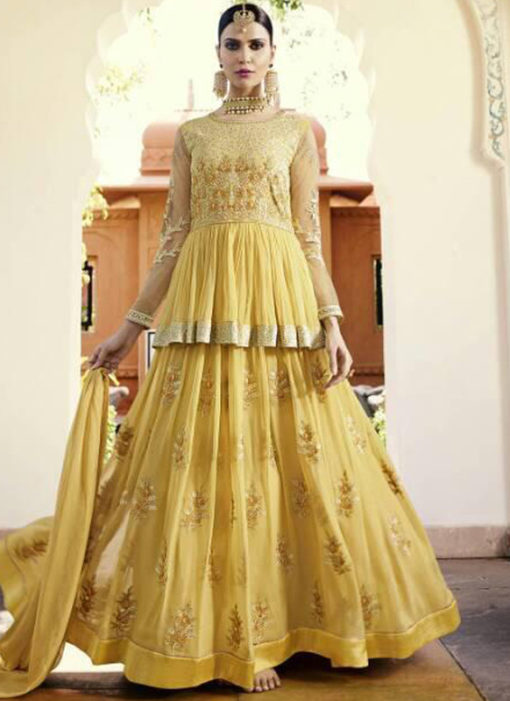 Alluring Yellow Georgette Embroidered Work Anarkali Suit