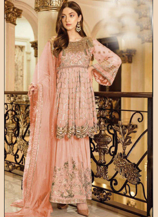 Peach Georgette Designer Party Wear Pakistani Concept Sharara Suit