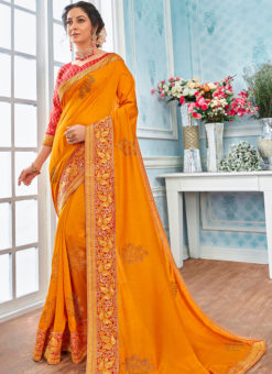 Traditional Yellow Designer Party Wear Georgette Saree