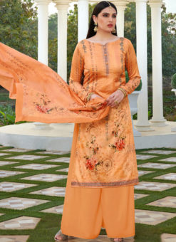 Orange Jam Cotton Printed Casual Wear Palazzo Suit