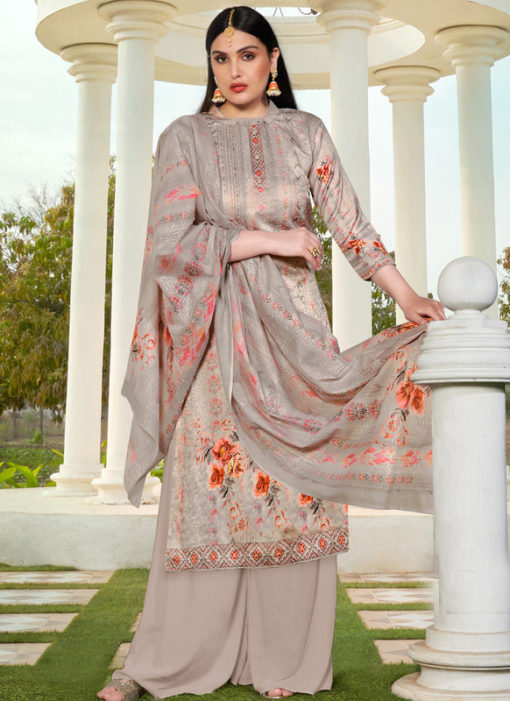 Beige Jam Cotton Printed Casual Wear Palazzo Suit