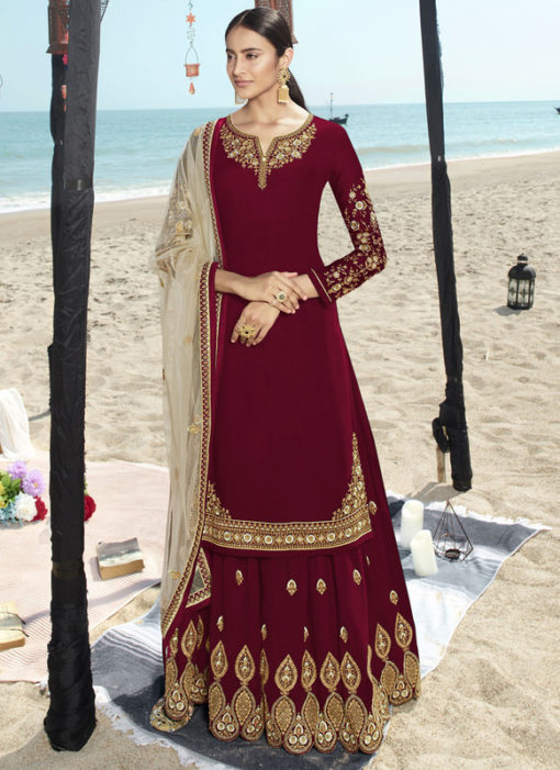 Designer Red Party Wear Faux Georgette Sharara Suit