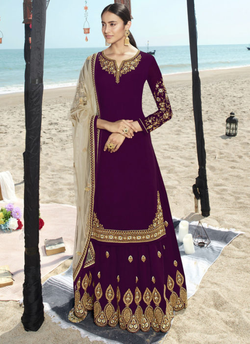 Designer Purple Party Wear Faux Georgette Sharara Suit