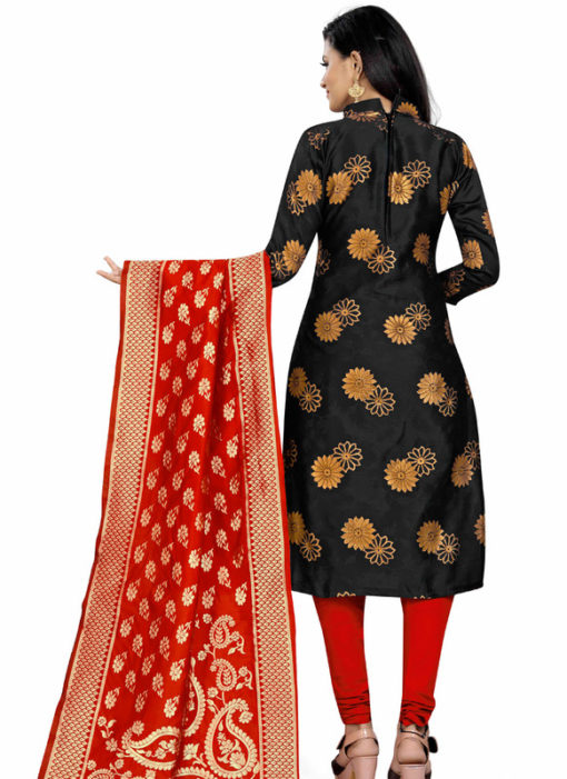Black Banarasi Silk Party Wear Churidar Salwar Suit