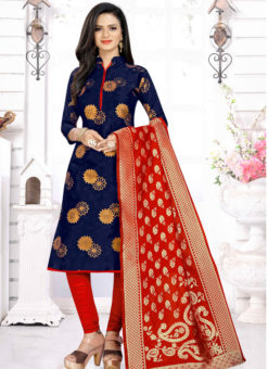 Blue Banarasi Silk Party Wear Churidar Salwar Suit