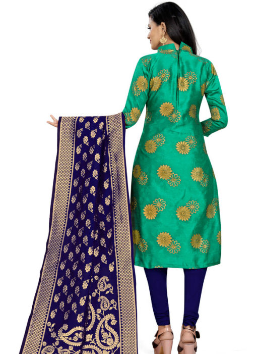 Green Banarasi Silk Party Wear Churidar Salwar Suit