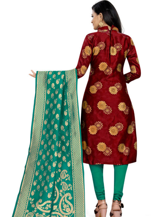 Maroon Banarasi Silk Party Wear Churidar Salwar Suit