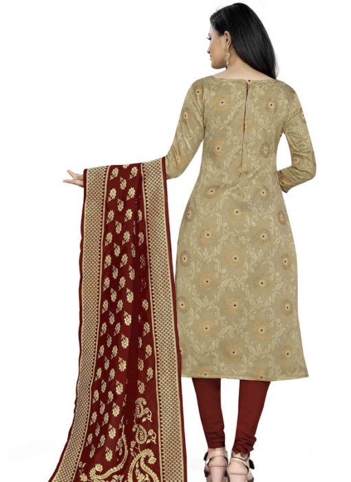 Beige Banarasi Silk Party Wear Churidar Salwar Suit