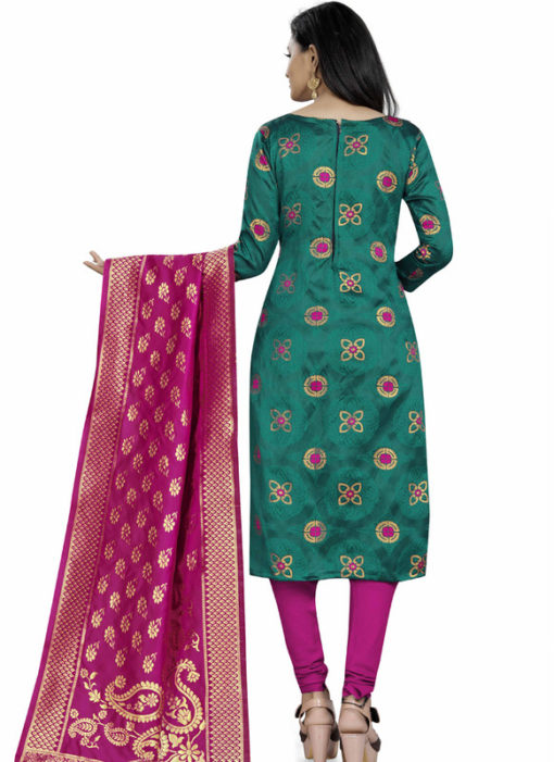 Green Banarasi Silk Party Wear Churidar Salwar Suit