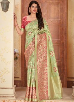 Green Banarasi Silk Zari Weaving Party Wear Saree