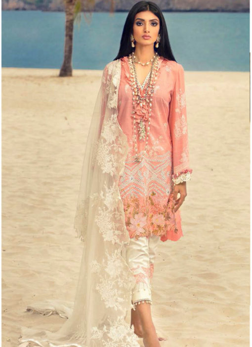 Remarkable Peach Cotton Designer Pakistani Suit