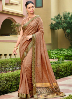 Copper Satin Silk Printed Party Wear Saree