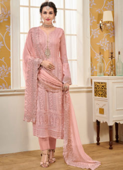 Pink Faux Georgette Designer Party Wear Salwar Kameez