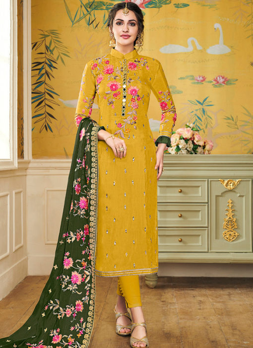Yellow Viscose Designer Party Wear Salwar Kameez