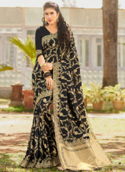 Black Silk Zari Weaving Party Wear Saree