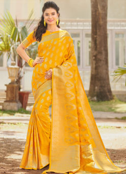 Yellow Silk Zari Weaving Party Wear Saree