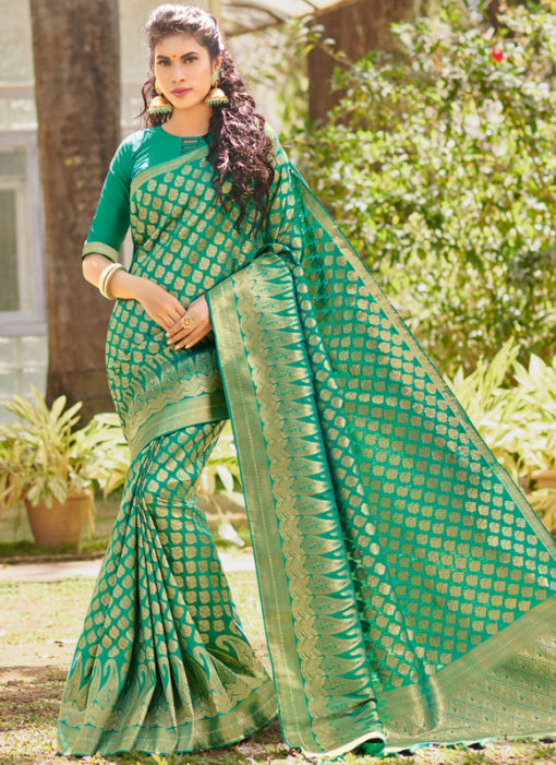 Green Silk Zari Weaving Party Wear Saree