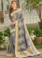 Blue Satin Silk Printed Party Wear Saree