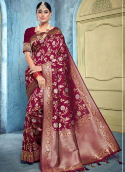 Maroon Banarasi Silk Designer Zari Weaving Saree