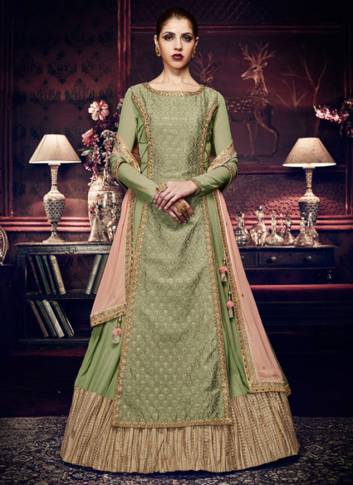 Green Georgette Designer Wedding Wear Anarkali Salwar Kameez