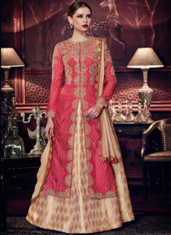 Pink Silk Designer Wedding Wear Anarkali Salwar Kameez