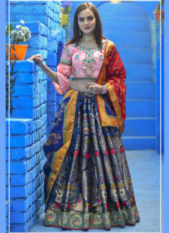 Navy Blue Banarasi Silk Wedding Wear Lehenga Choli