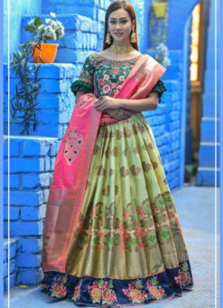 Pista Banarasi Silk Wedding Wear Lehenga Choli