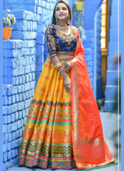 Yellow Banarasi Silk Wedding Wear Lehenga Choli