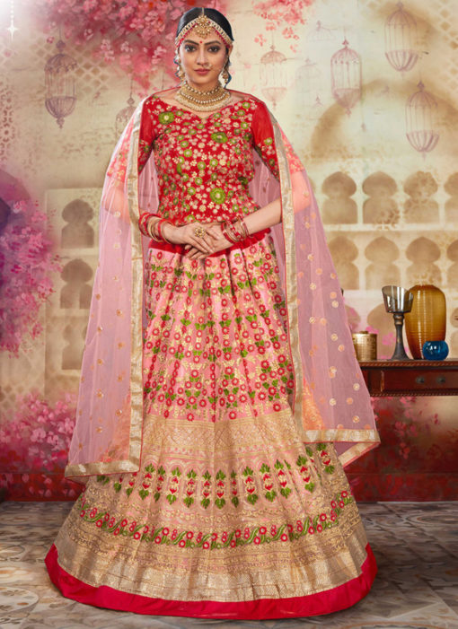 Dazzling Pink Net Embroidered Work Wedding Lehenga Choli
