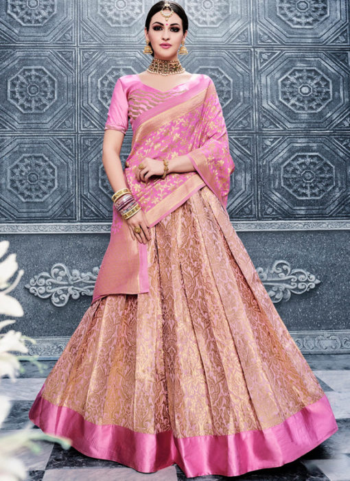 Pink Heavy Designer Bridal Banarasi Silk Lehenga Choli