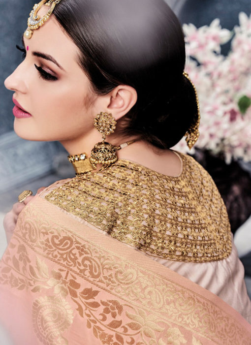 Peach Heavy Designer Bridal Banarasi Silk Lehenga Choli