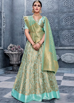Aqua Heavy Designer Bridal Banarasi Silk Lehenga Choli