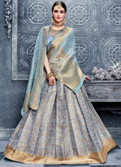Blue Heavy Designer Bridal Banarasi Silk Lehenga Choli