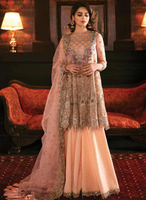 Appropriate Peach Georgette Designer Party Wear Pakistani Suits