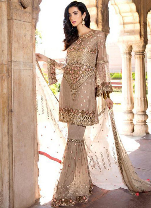 Elegant Beige Georgette Embroidered Work Pakistani Suits