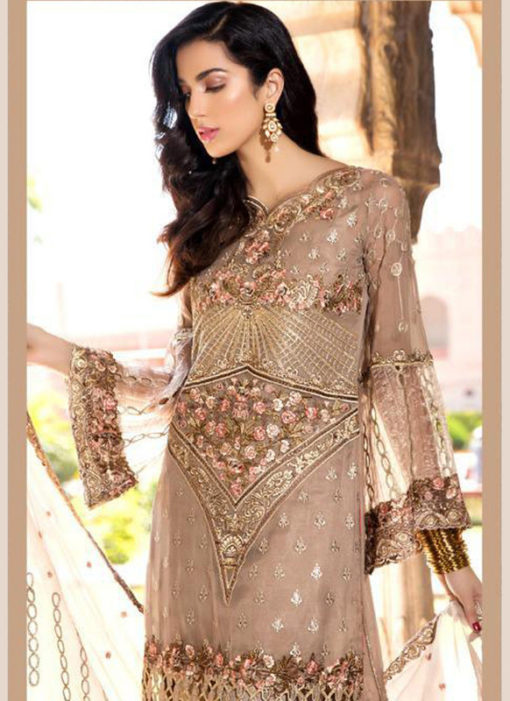 Elegant Beige Georgette Embroidered Work Pakistani Suits