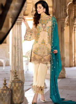 Lovely Cream Georgette Embroidered Work Pakistani Suits